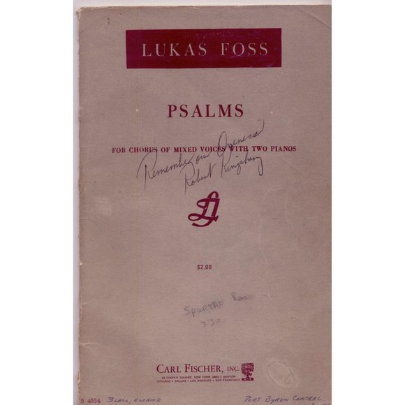 VINTAGE 1957 LUKAS FOSS PSALMS BOOK, for chorus of - Picture 1 of 4